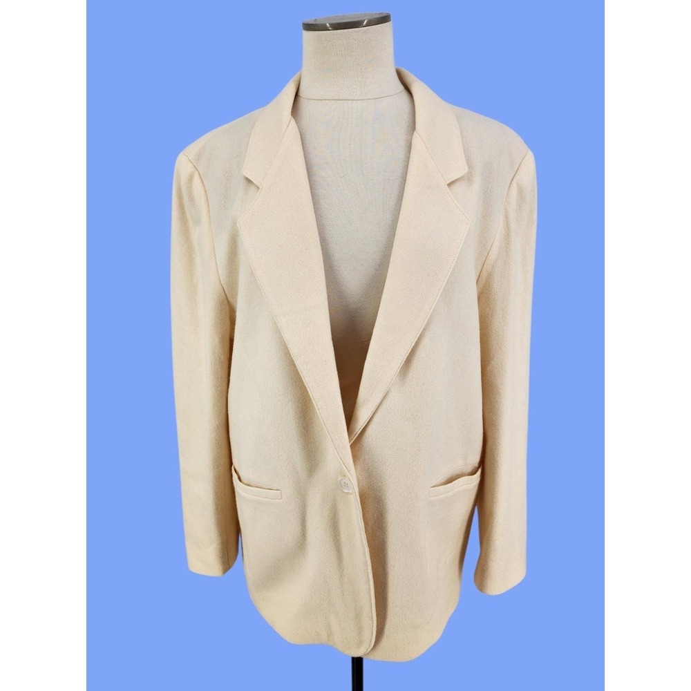 Vintage Longline Wool Blazer Cream White Classic Chic Career Heritage Size 16